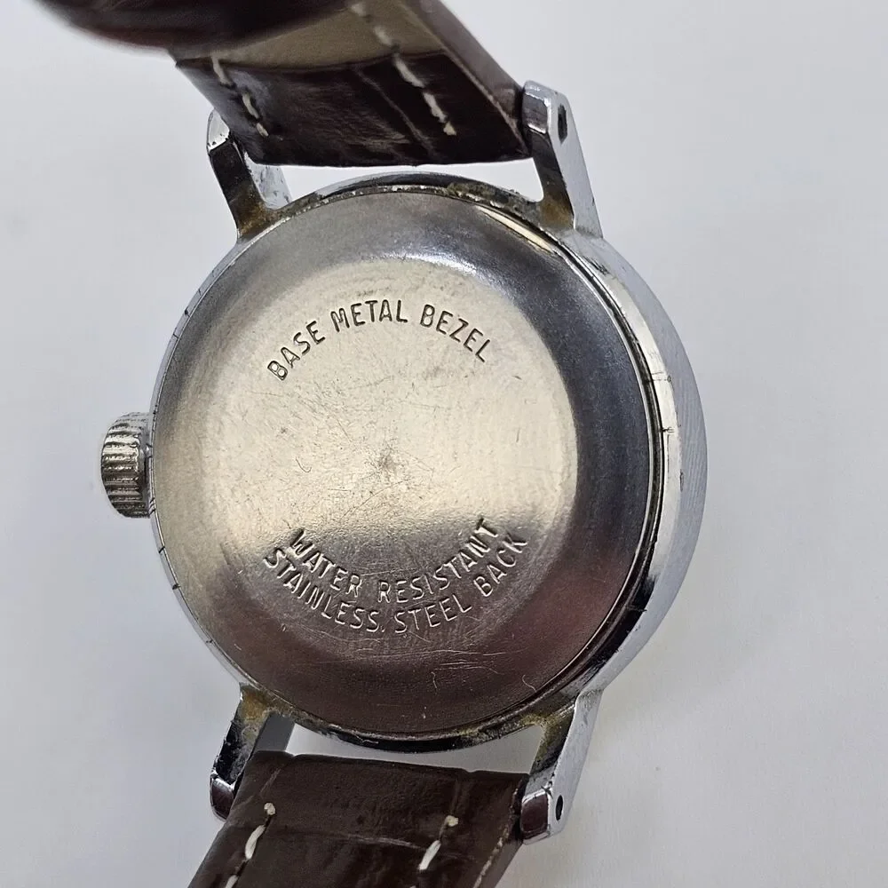 VTG Timex Women Watch Mechanical 25MM White Dial New Brown Leather Bands WORKING